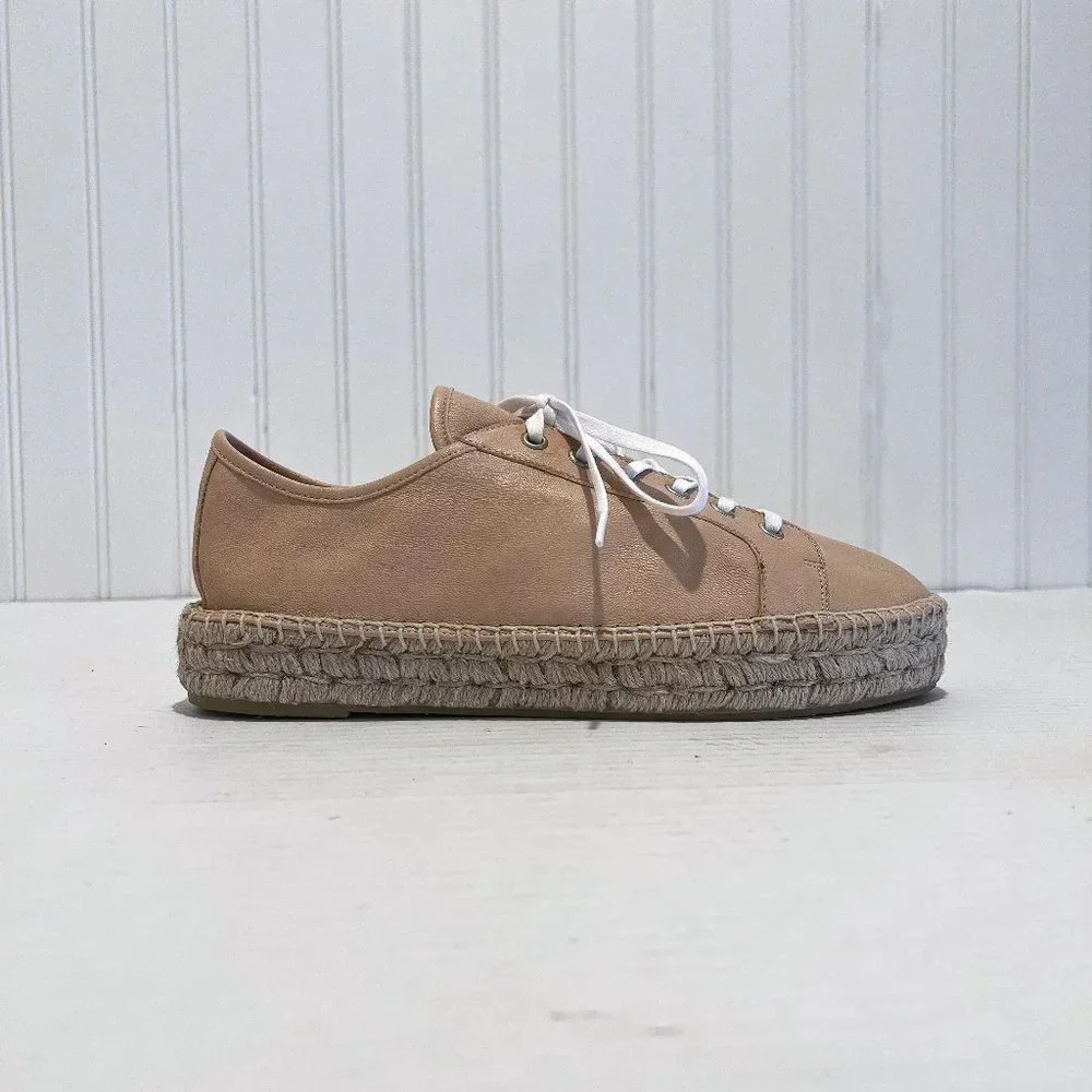 Aquatalia Cream Leather Lace Up Resortwear Beach Designer Casual Espadrilles 9